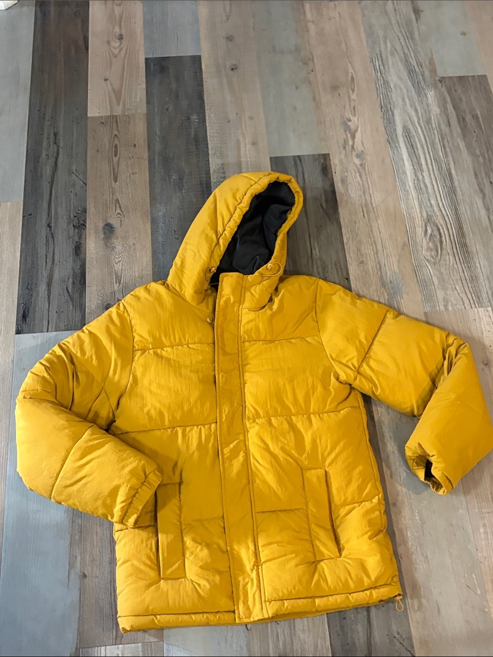 Men's Hooded Mustard Yellow Puffer Jacket